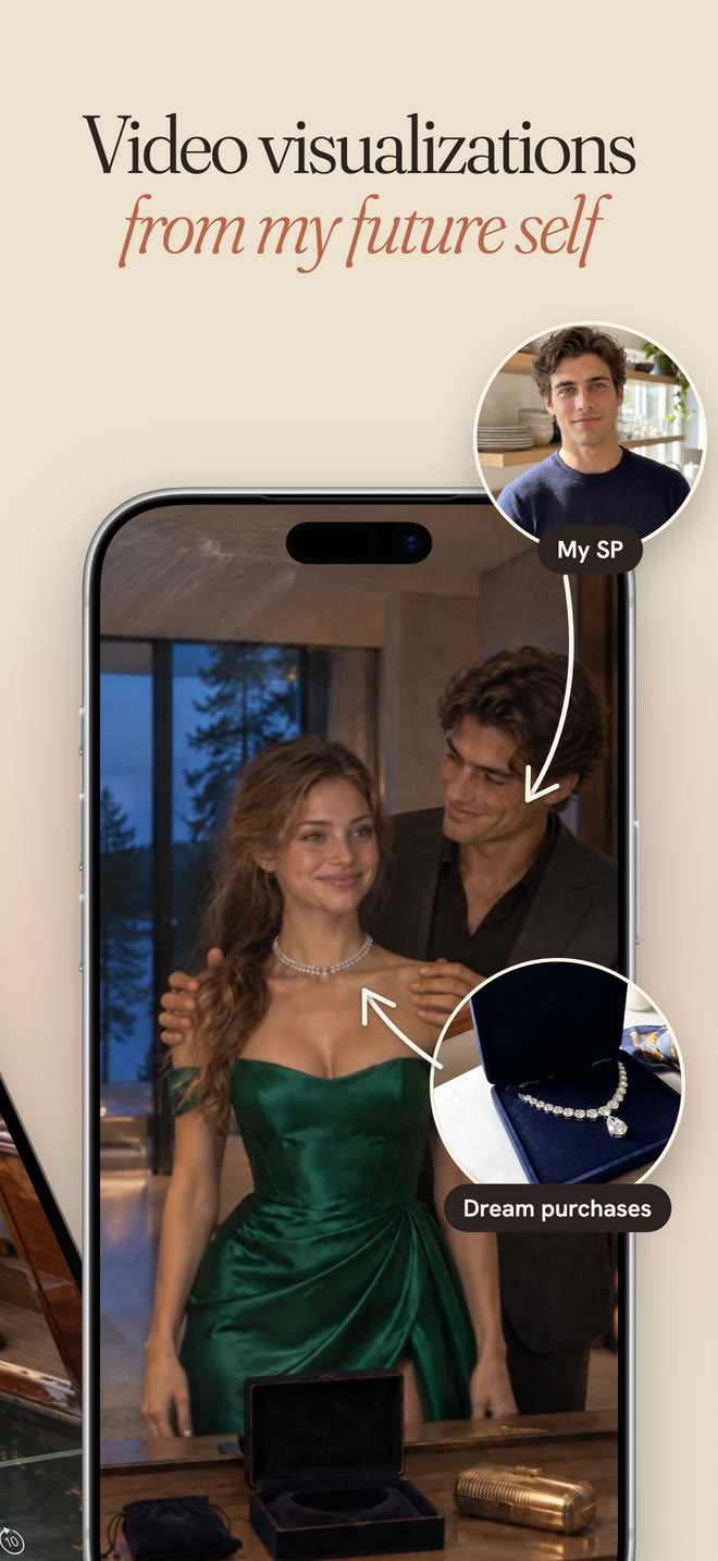 Video visualizations from my future self: her partner fastens a diamond necklace.